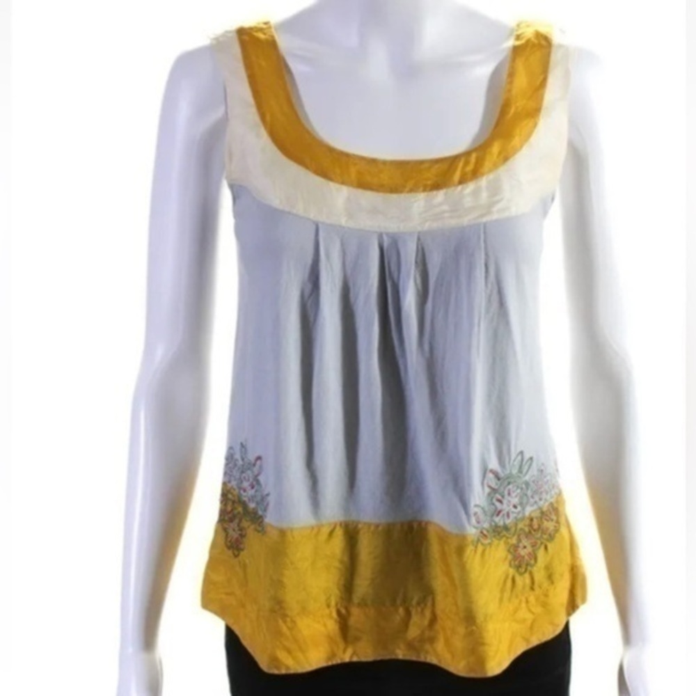 Johnny Was Womens Silk-Blend Embroidered Striped Tank - Picture 2 of 10